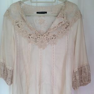 BCBGMAXAZRIA sheer floral lace top.